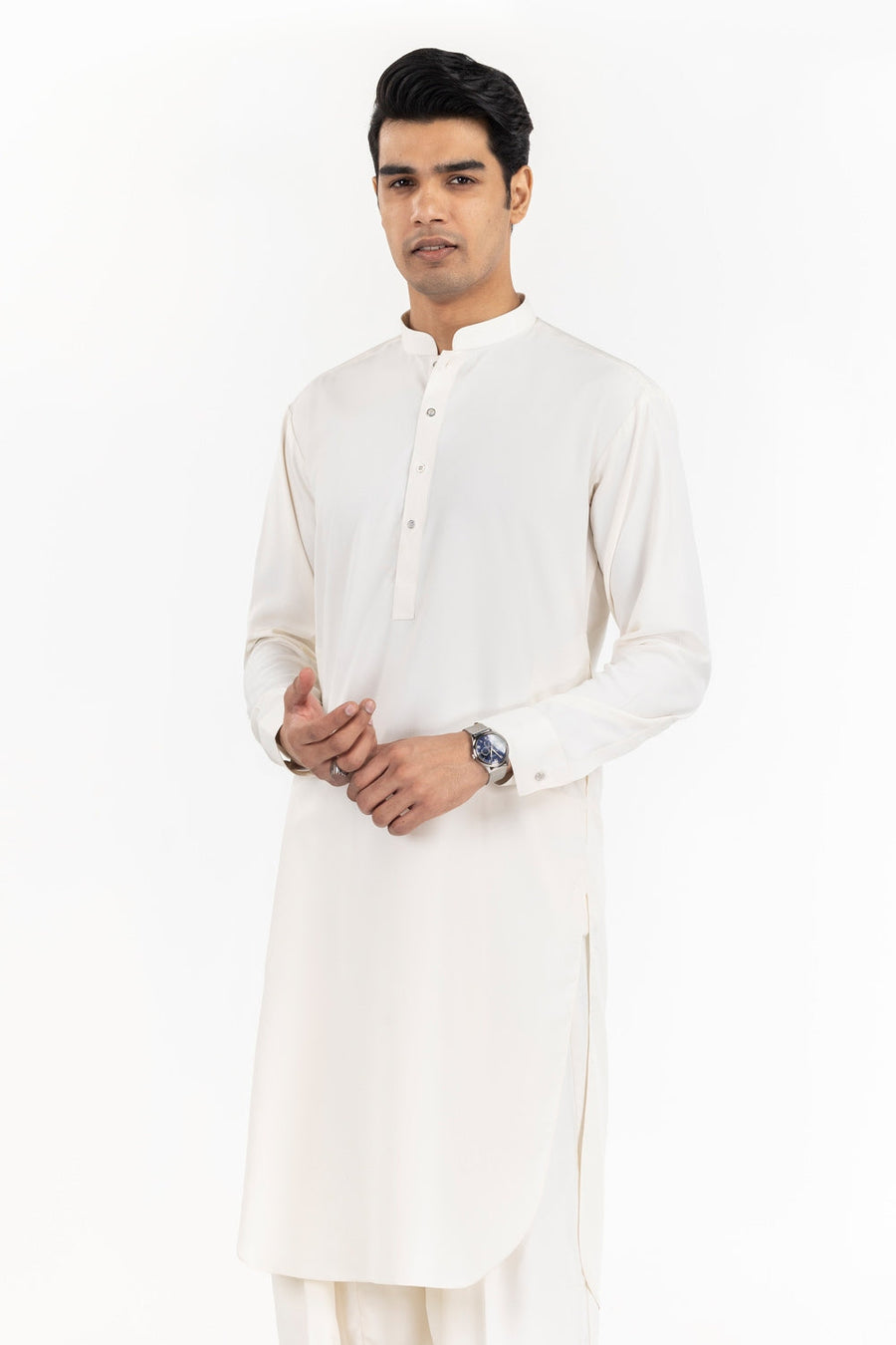 Ivory Mulberry Silk Blend 2-Piece Kurta | Minimalist Collar