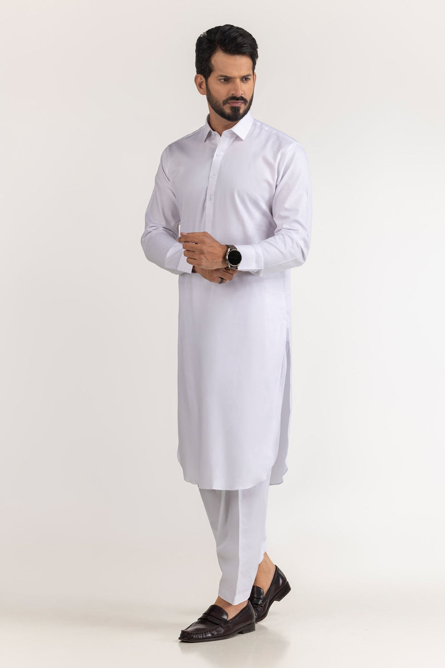 Ivory Mulberry Silk Blend 2-Piece Kurta | Minimalist Collar