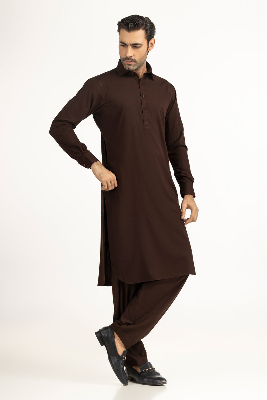Slate Blue Cotton 2-Piece Kurta | Button-Front Collar