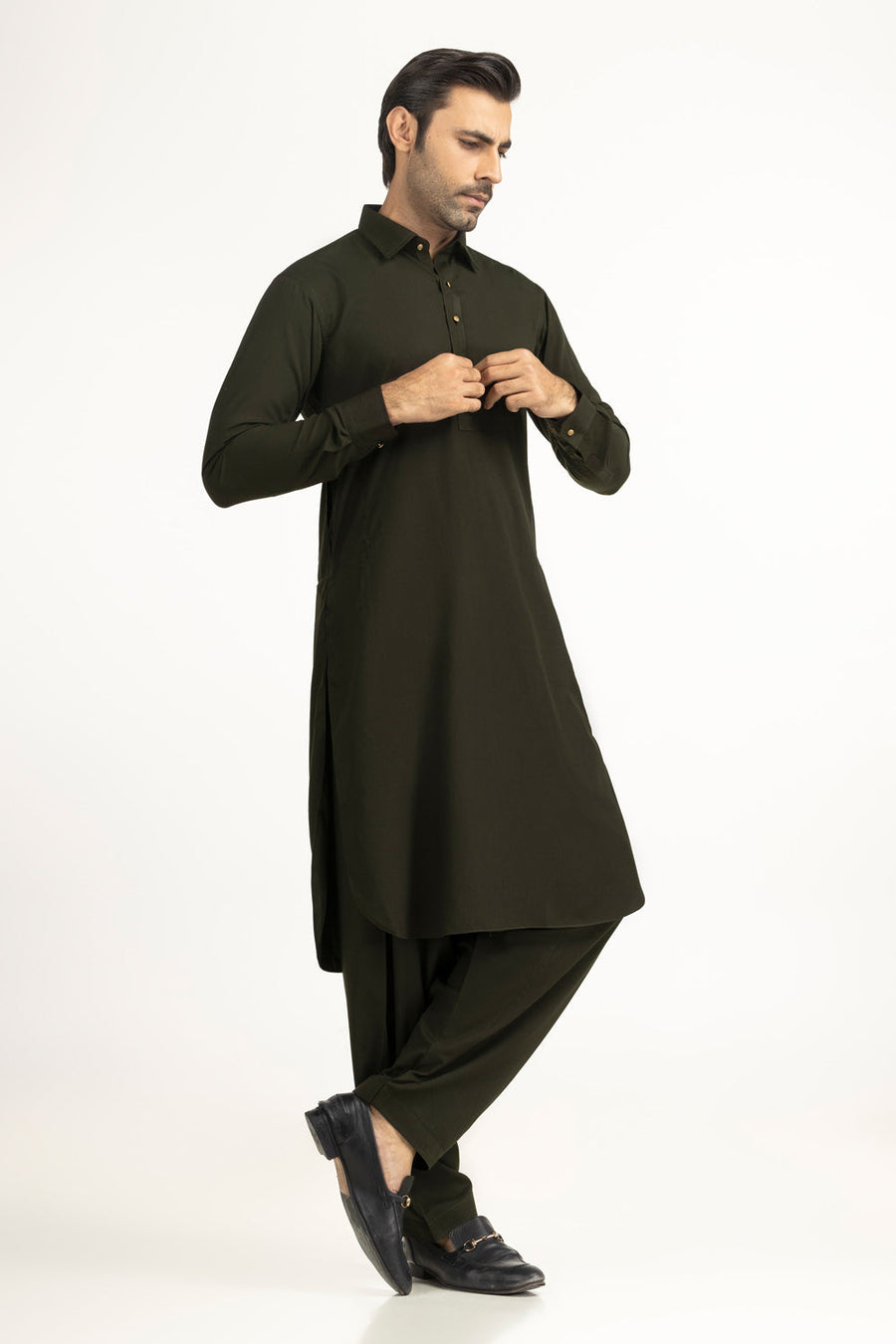 Slate Blue Cotton 2-Piece Kurta | Button-Front Collar