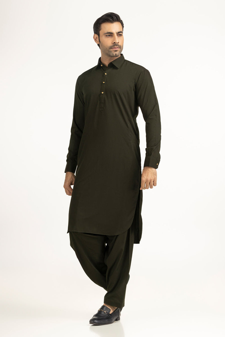 Slate Blue Cotton 2-Piece Kurta | Button-Front Collar