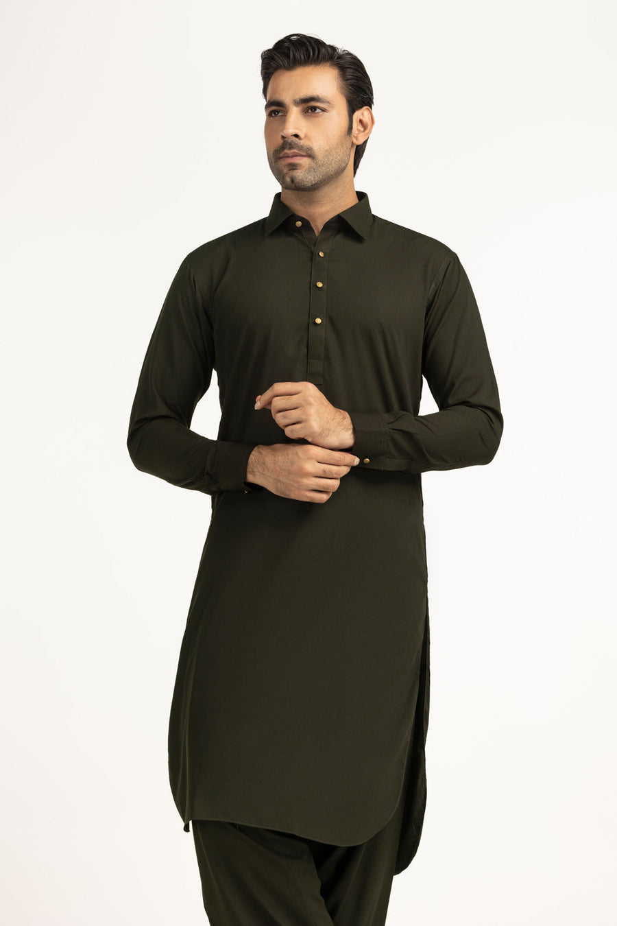 Slate Blue Cotton 2-Piece Kurta | Button-Front Collar