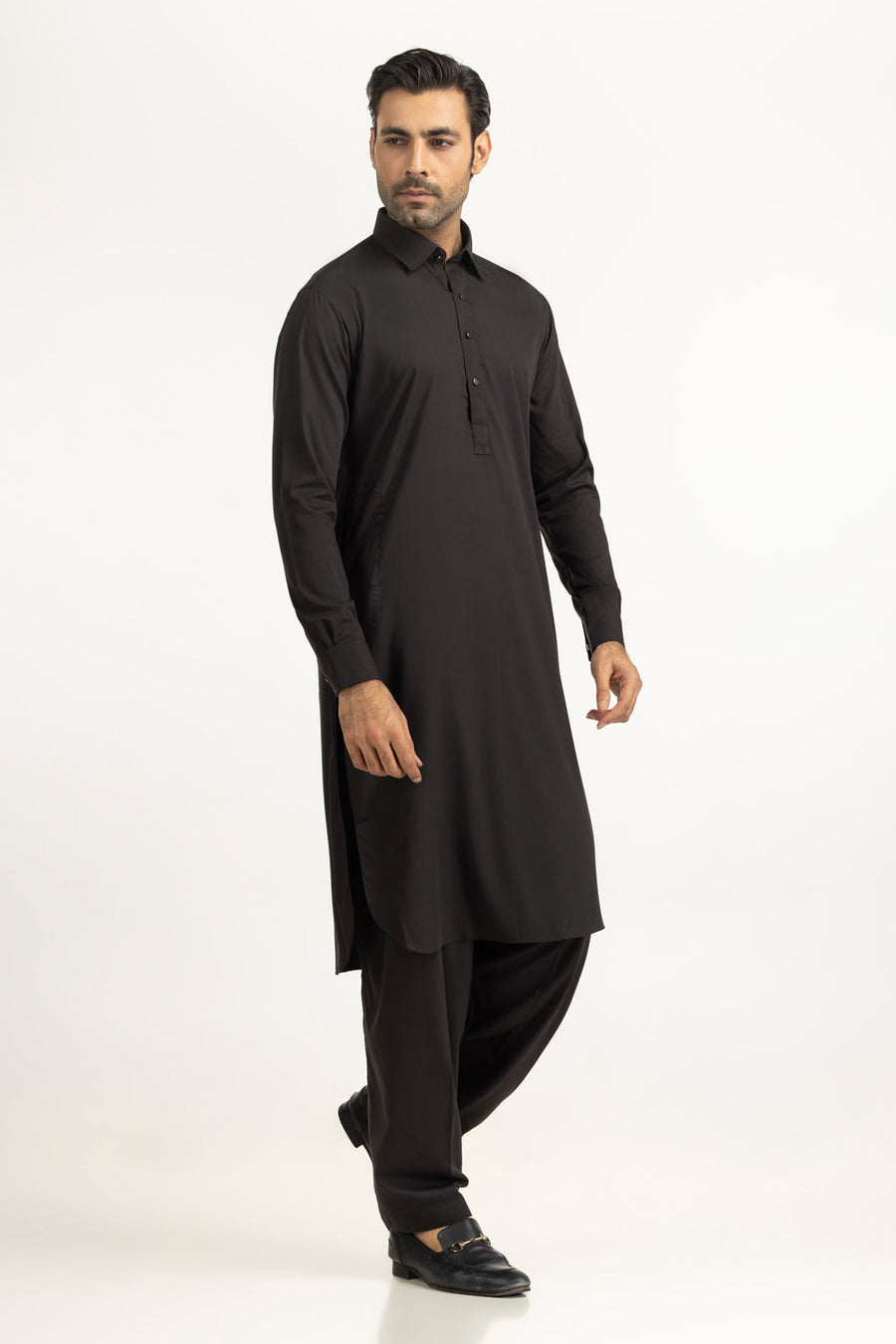 Slate Blue Cotton 2-Piece Kurta | Button-Front Collar