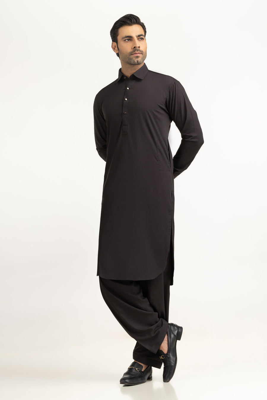 Slate Blue Cotton 2-Piece Kurta | Button-Front Collar