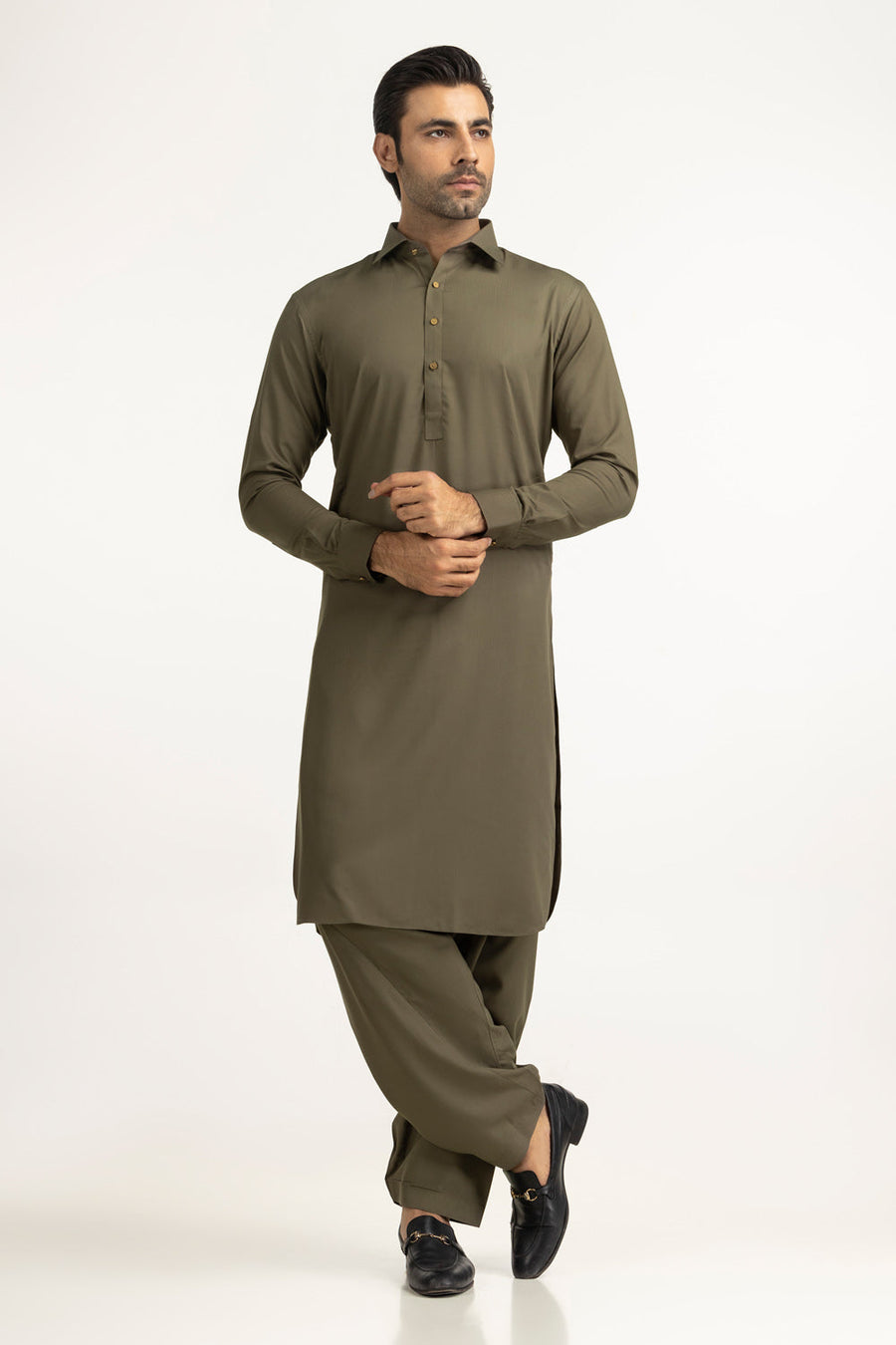 Slate Blue Cotton 2-Piece Kurta | Button-Front Collar