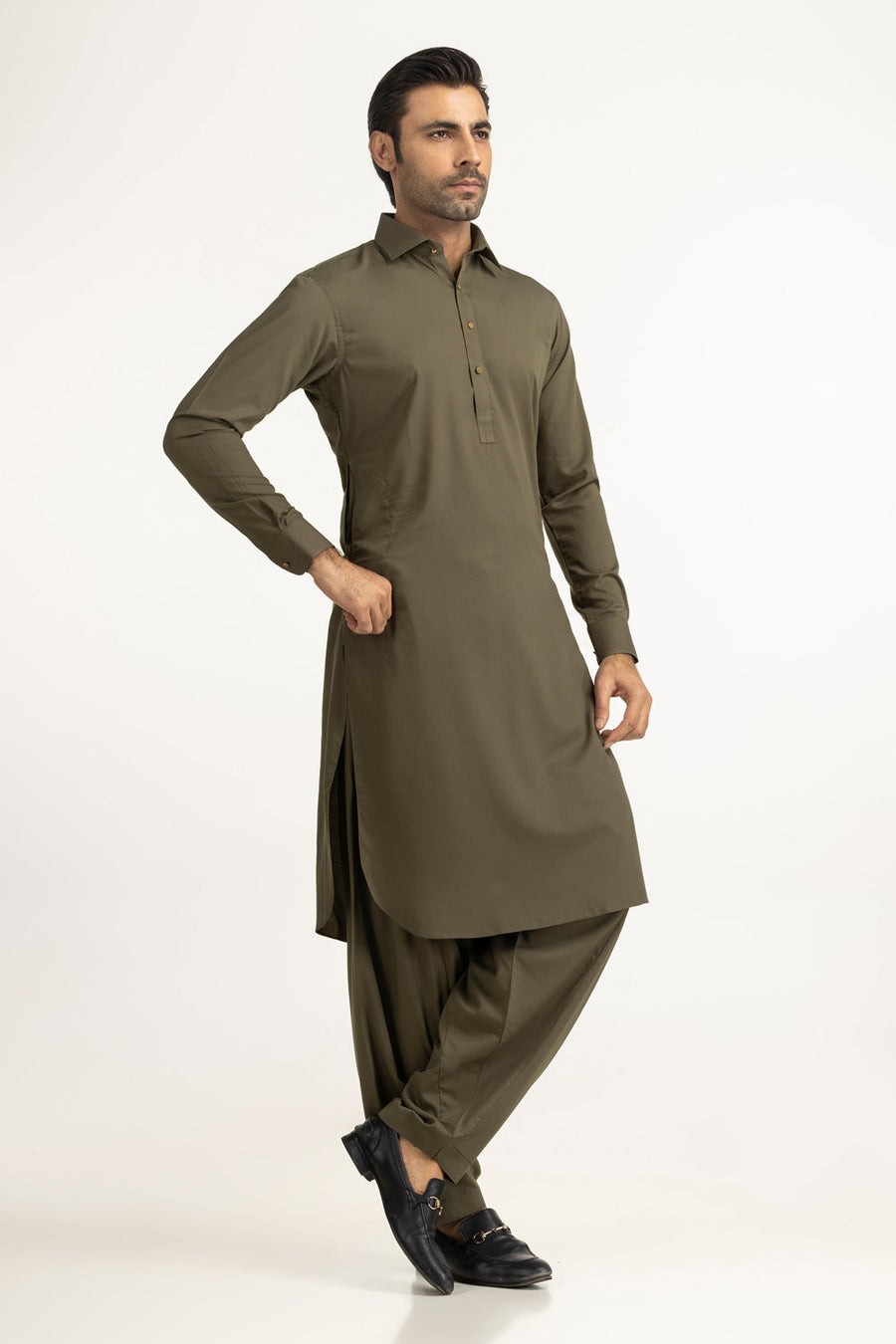 Slate Blue Cotton 2-Piece Kurta | Button-Front Collar