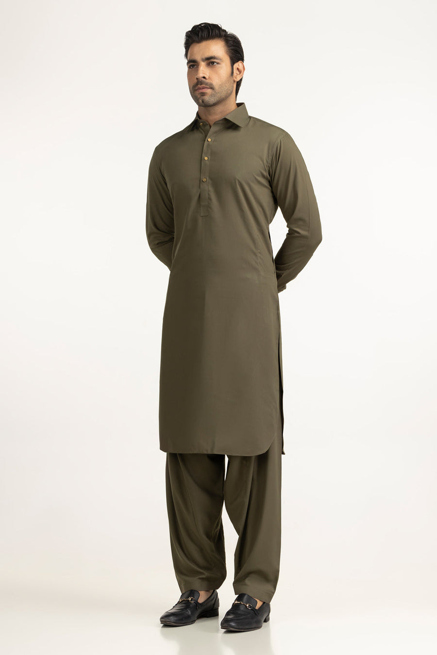 Slate Blue Cotton 2-Piece Kurta | Button-Front Collar