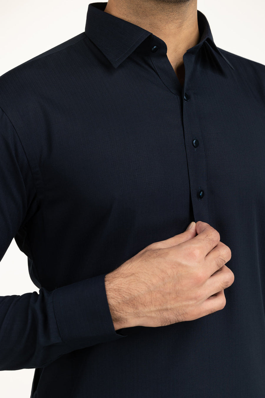 Slate Blue Cotton 2-Piece Kurta | Button-Front Collar