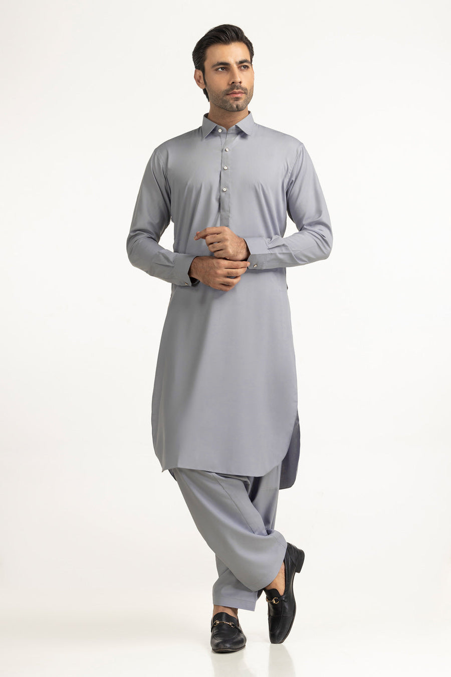 Slate Blue Cotton 2-Piece Kurta | Button-Front Collar