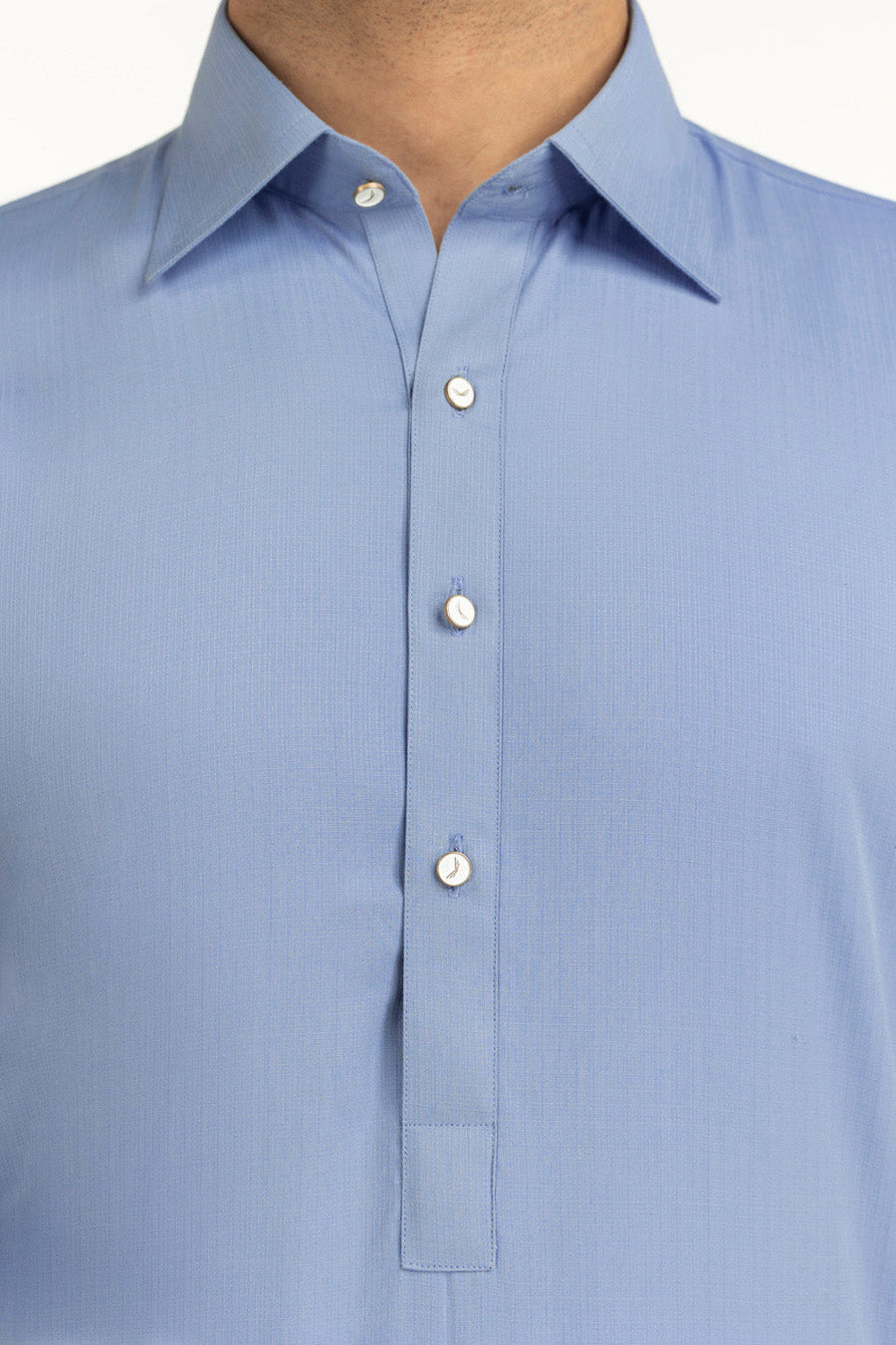 Slate Blue Cotton 2-Piece Kurta | Button-Front Collar