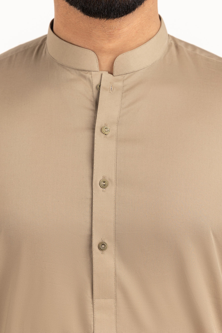 Ivory Cotton Blend 2-Piece Kurta Set | Henley Neckline