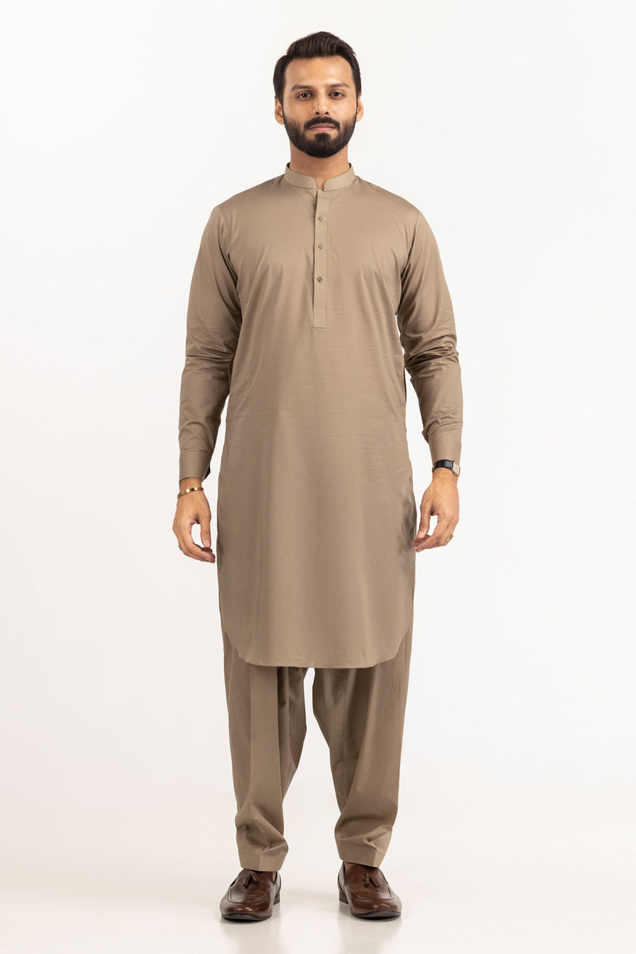 Ivory Cotton Blend 2-Piece Kurta Set | Henley Neckline