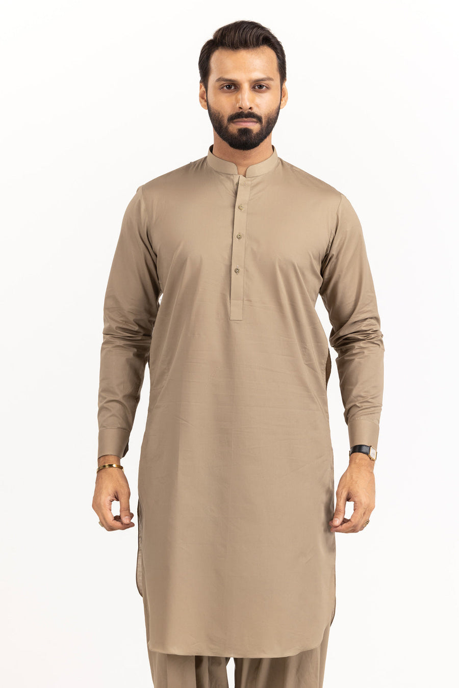 Ivory Cotton Blend 2-Piece Kurta Set | Henley Neckline