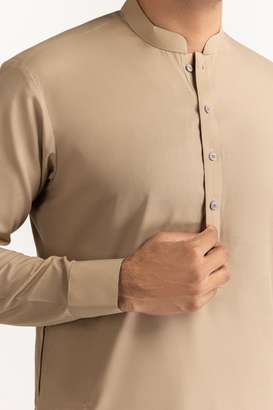 Ivory Cotton Blend 2-Piece Kurta Set | Henley Neckline