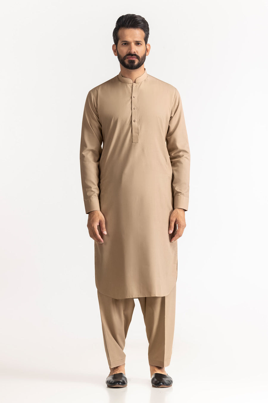 Ivory Cotton Blend 2-Piece Kurta Set | Henley Neckline
