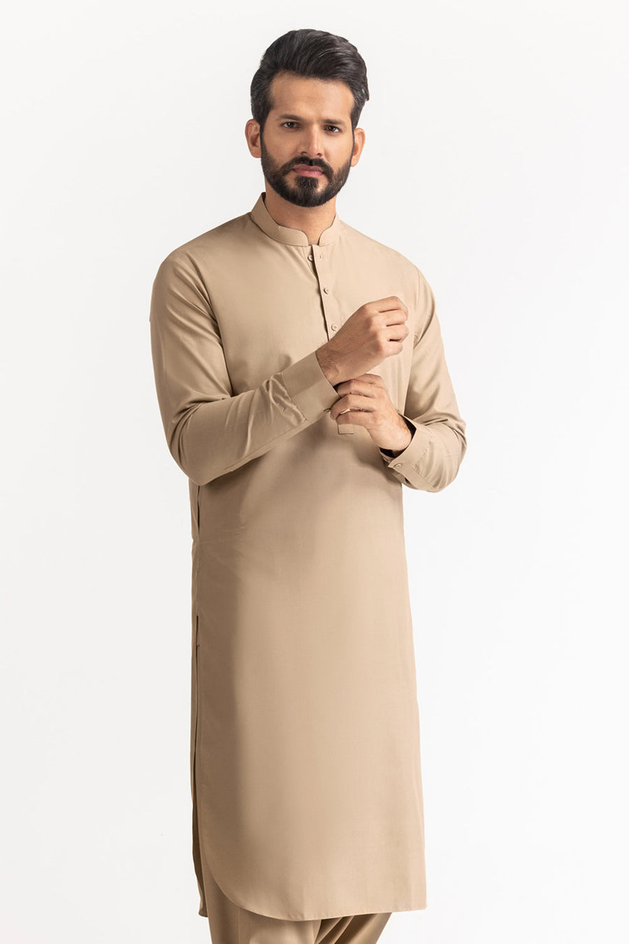 Ivory Cotton Blend 2-Piece Kurta Set | Henley Neckline