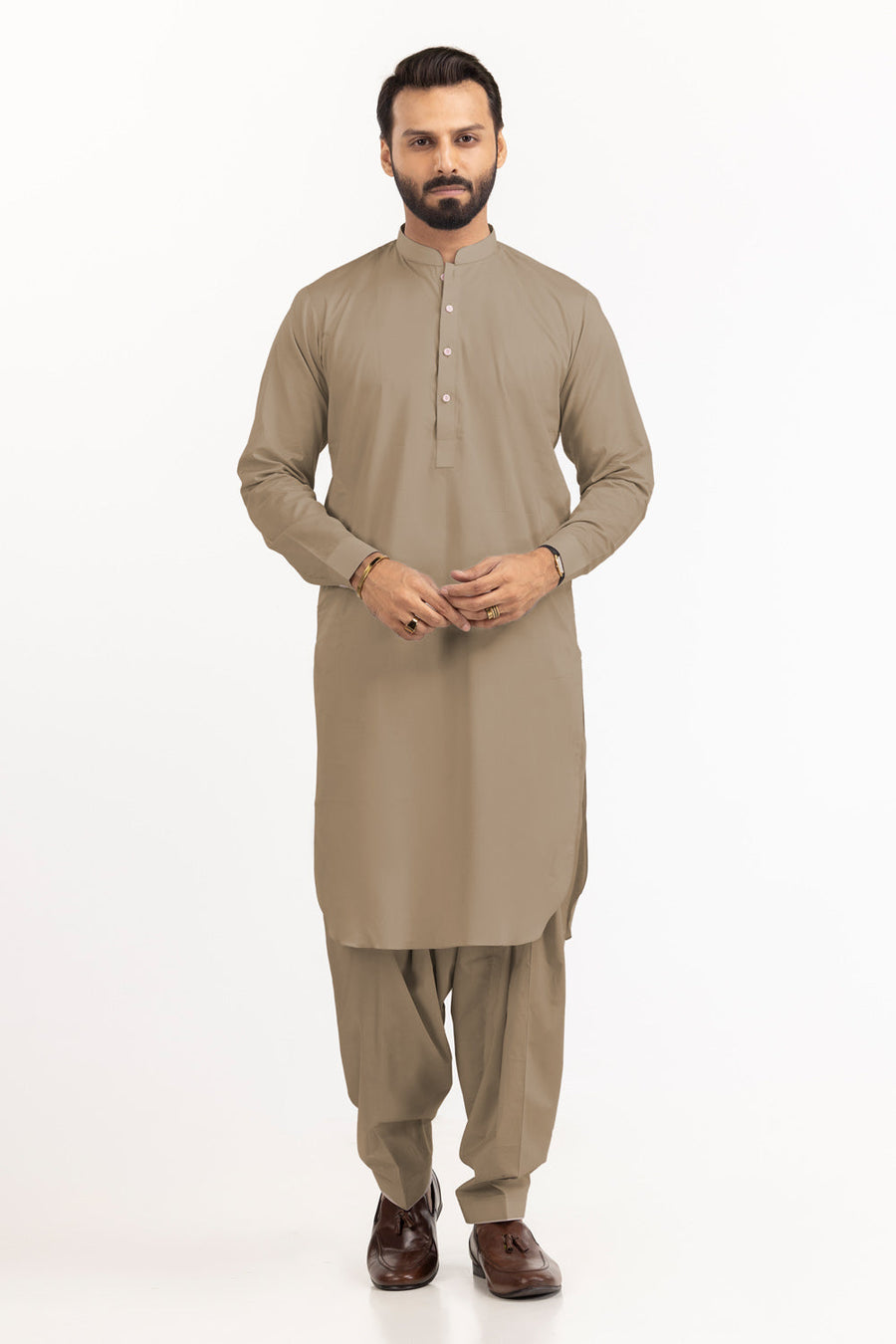 Ivory Cotton Blend 2-Piece Kurta Set | Henley Neckline