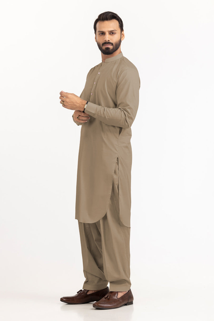 Ivory Cotton Blend 2-Piece Kurta Set | Henley Neckline