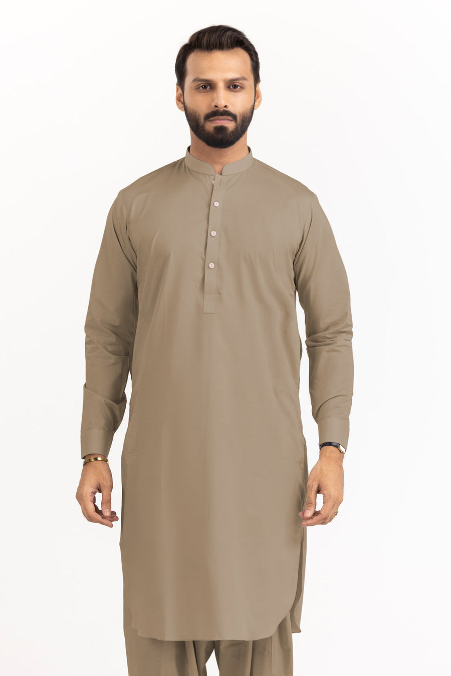 Ivory Cotton Blend 2-Piece Kurta Set | Henley Neckline