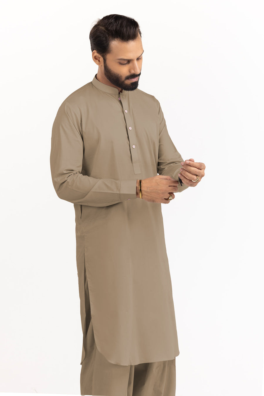 Ivory Cotton Blend 2-Piece Kurta Set | Henley Neckline