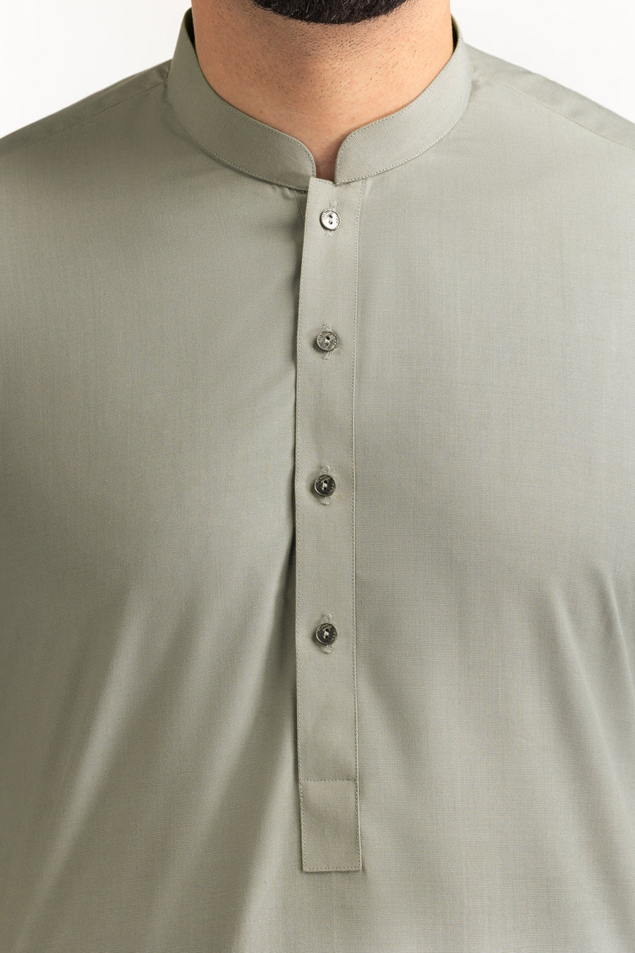 Ivory Cotton Blend 2-Piece Kurta Set | Henley Neckline