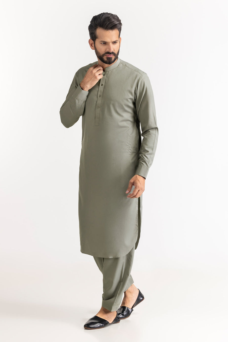 Ivory Cotton Blend 2-Piece Kurta Set | Henley Neckline