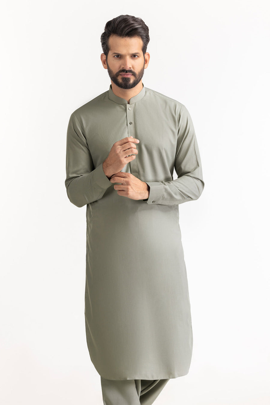 Ivory Cotton Blend 2-Piece Kurta Set | Henley Neckline