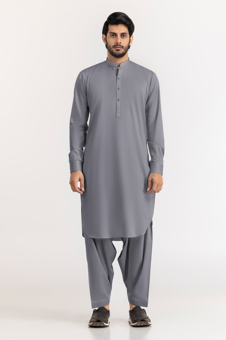 Ivory Cotton Blend 2-Piece Kurta Set | Henley Neckline