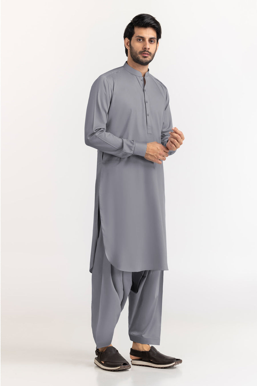 Ivory Cotton Blend 2-Piece Kurta Set | Henley Neckline
