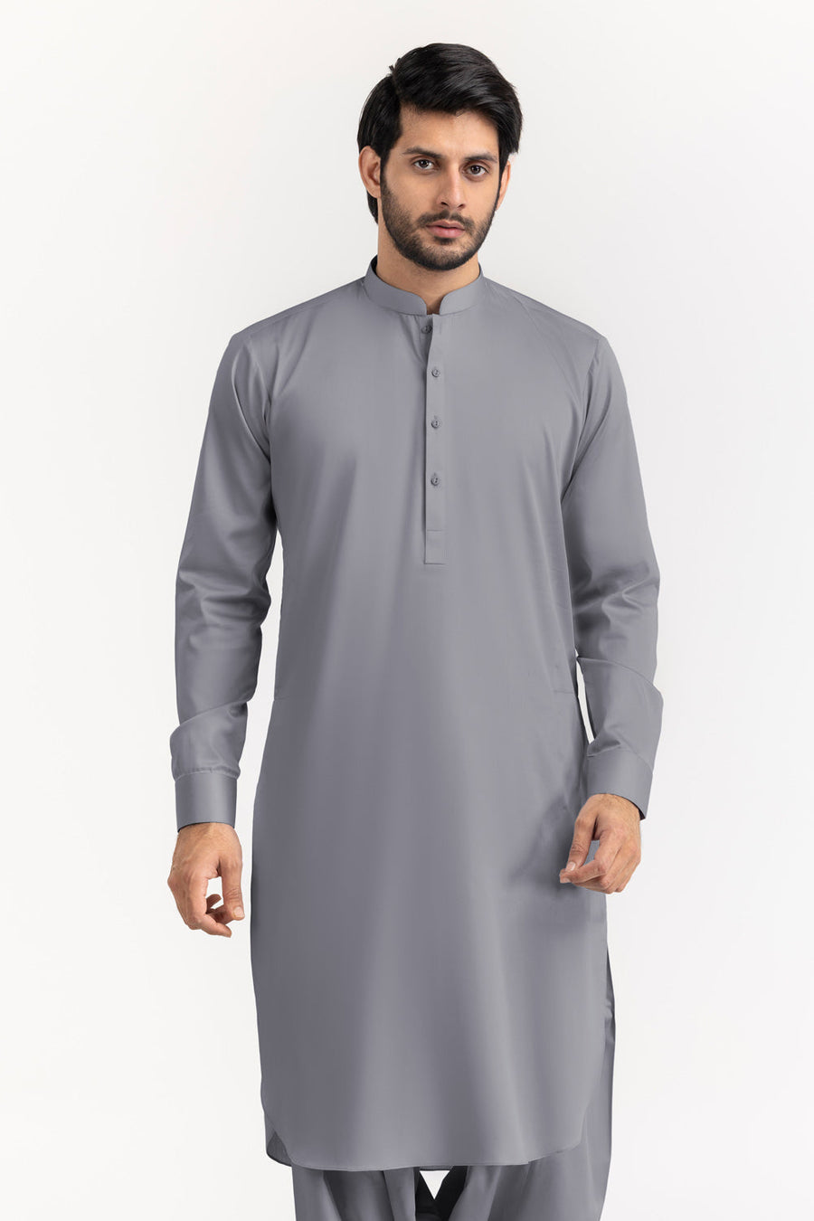 Ivory Cotton Blend 2-Piece Kurta Set | Henley Neckline