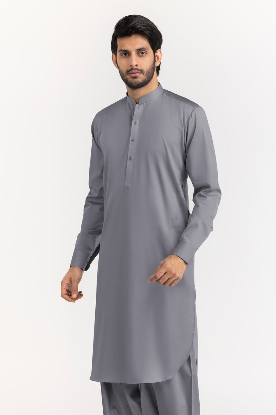 Ivory Cotton Blend 2-Piece Kurta Set | Henley Neckline