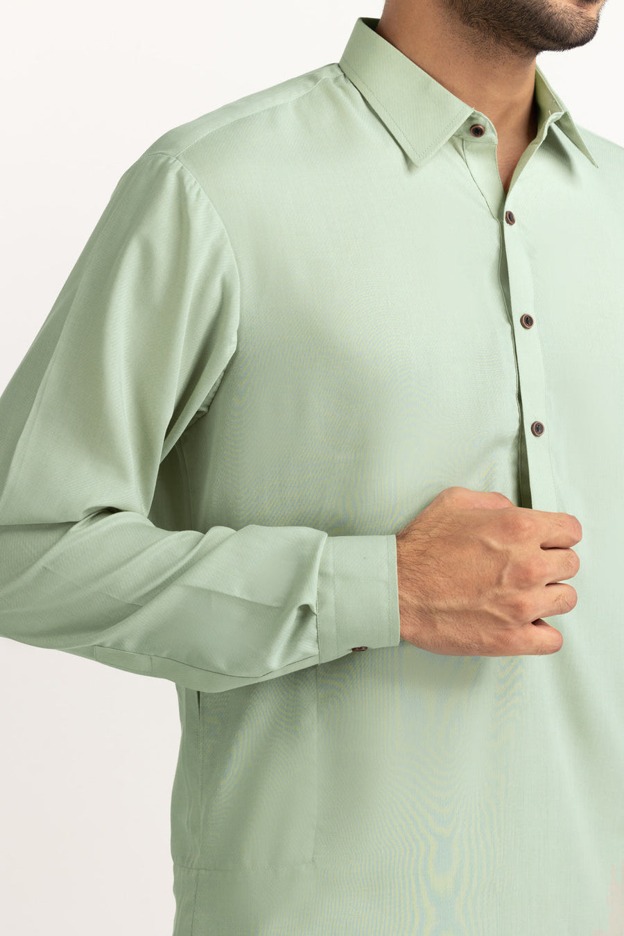 Ivory Cotton Blend 2-Piece Kurta Set | Henley Neckline