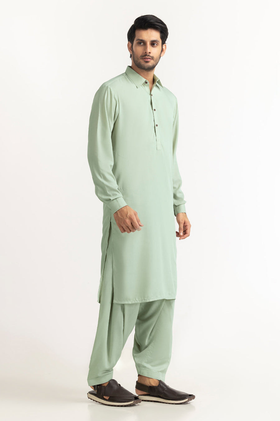 Ivory Cotton Blend 2-Piece Kurta Set | Henley Neckline