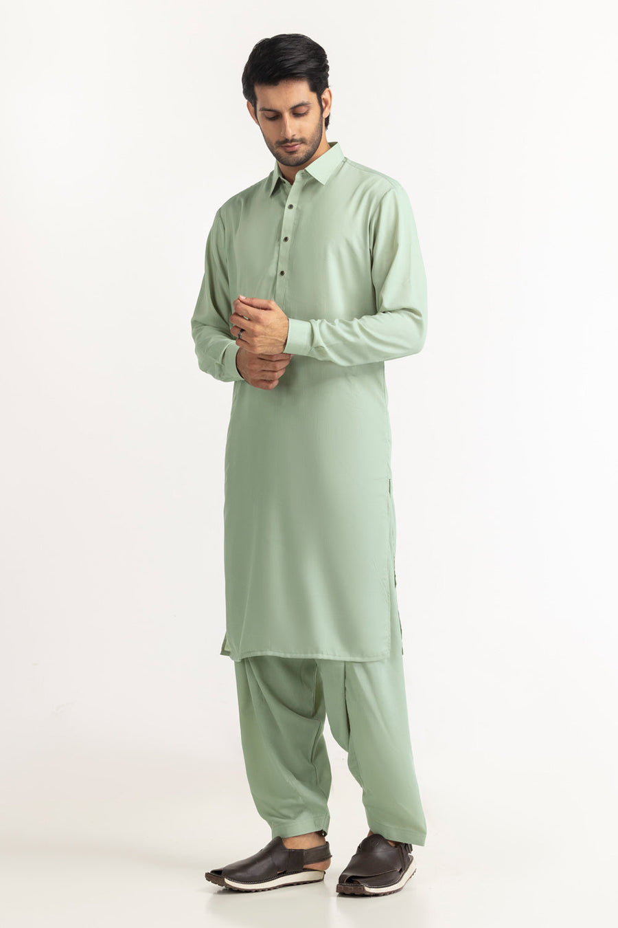 Ivory Cotton Blend 2-Piece Kurta Set | Henley Neckline