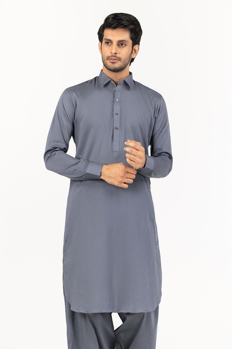 Ivory Cotton Blend 2-Piece Kurta Set | Henley Neckline
