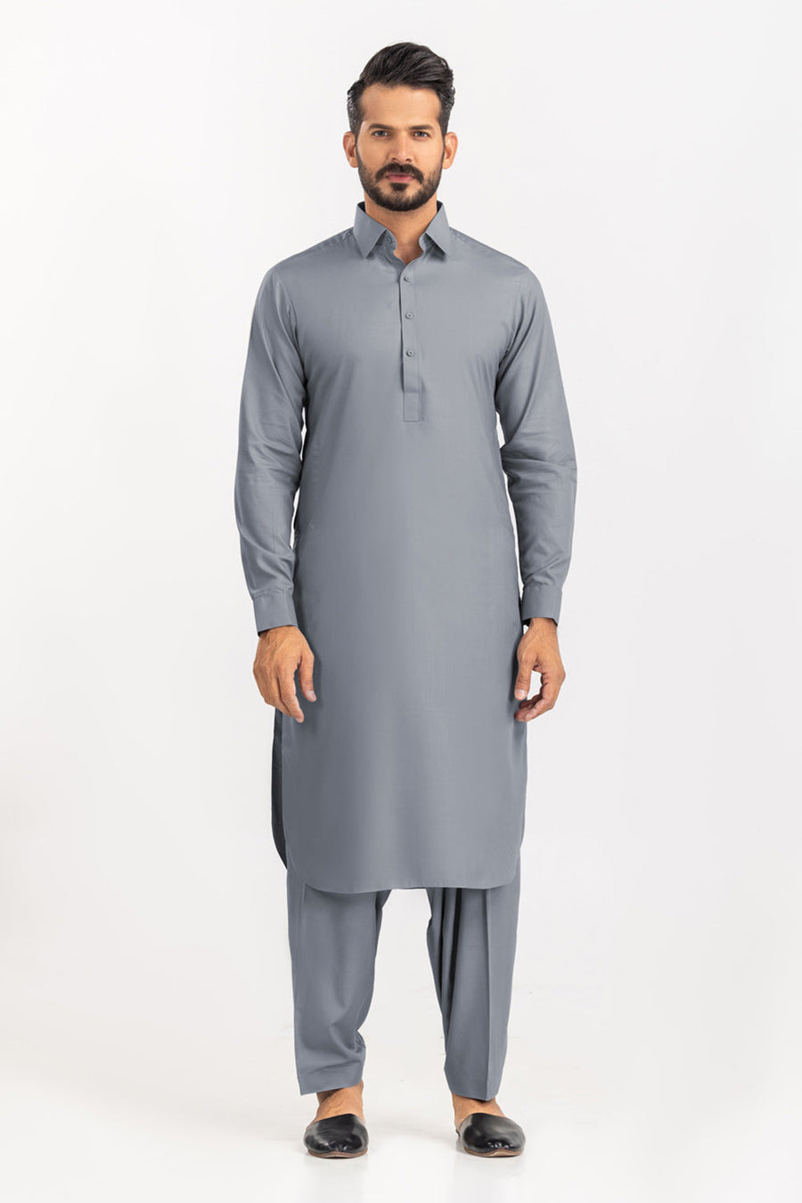 Ivory Cotton Blend 2-Piece Kurta Set | Henley Neckline
