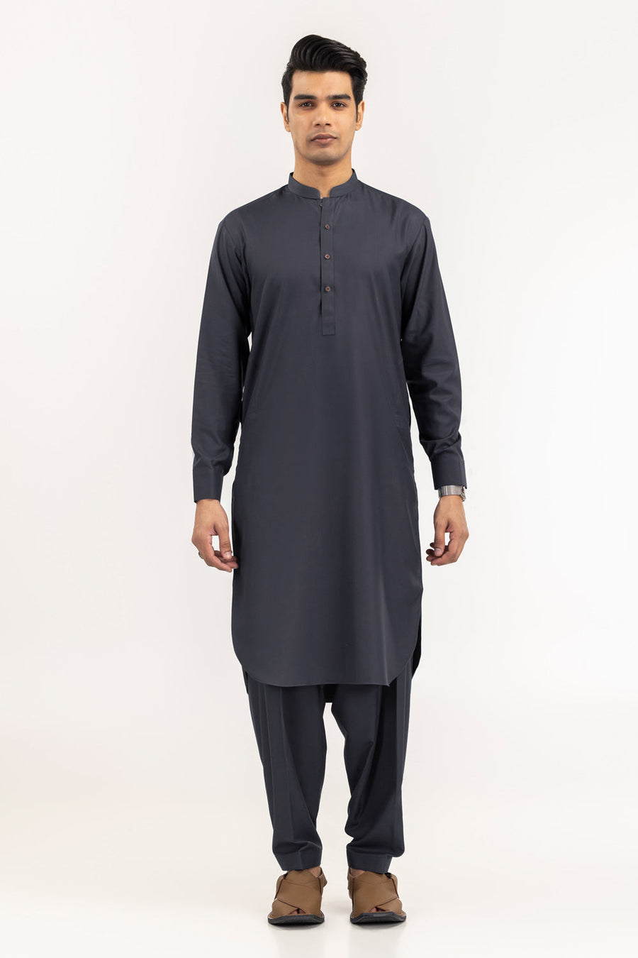 Off-White Cotton Blend 2-Piece Kurta | Mandarin Collar