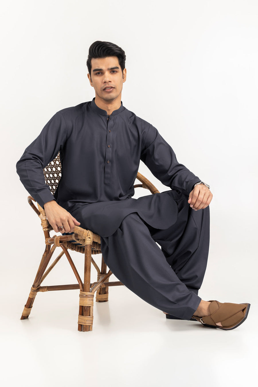 Off-White Cotton Blend 2-Piece Kurta | Mandarin Collar