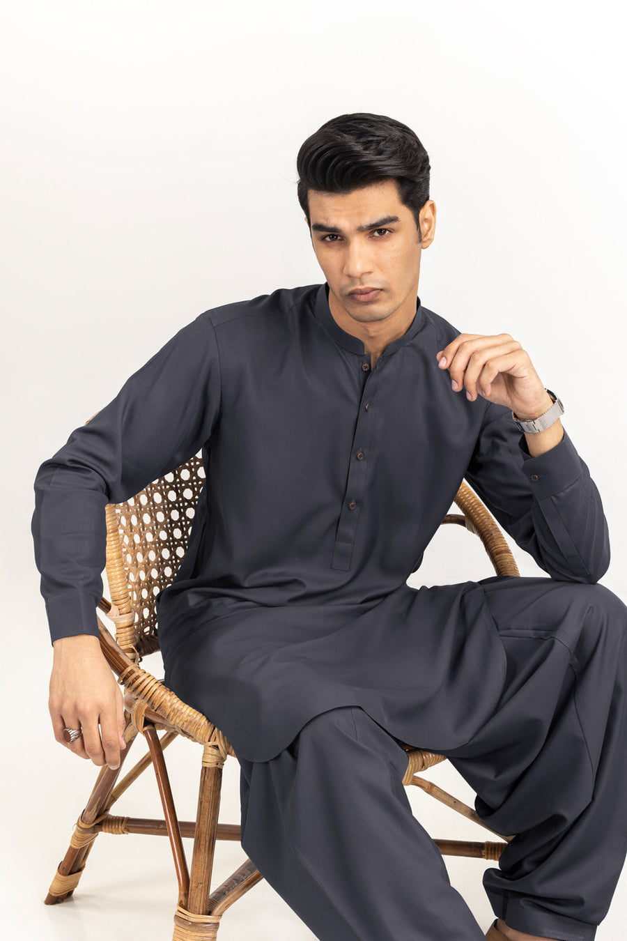 Off-White Cotton Blend 2-Piece Kurta | Mandarin Collar