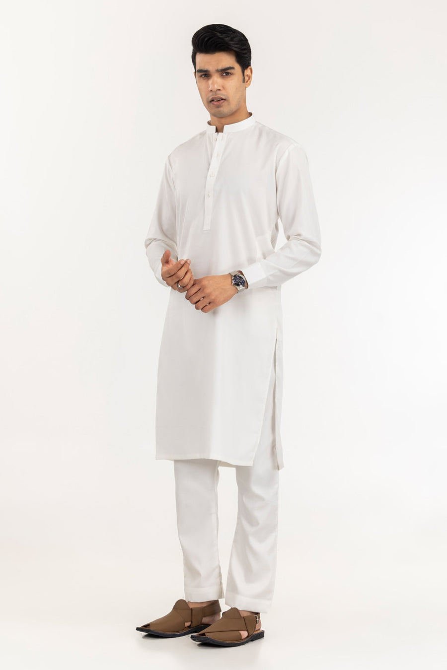 Off-White Cotton Blend 2-Piece Kurta | Mandarin Collar
