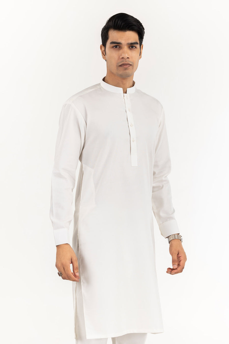 Off-White Cotton Blend 2-Piece Kurta | Mandarin Collar