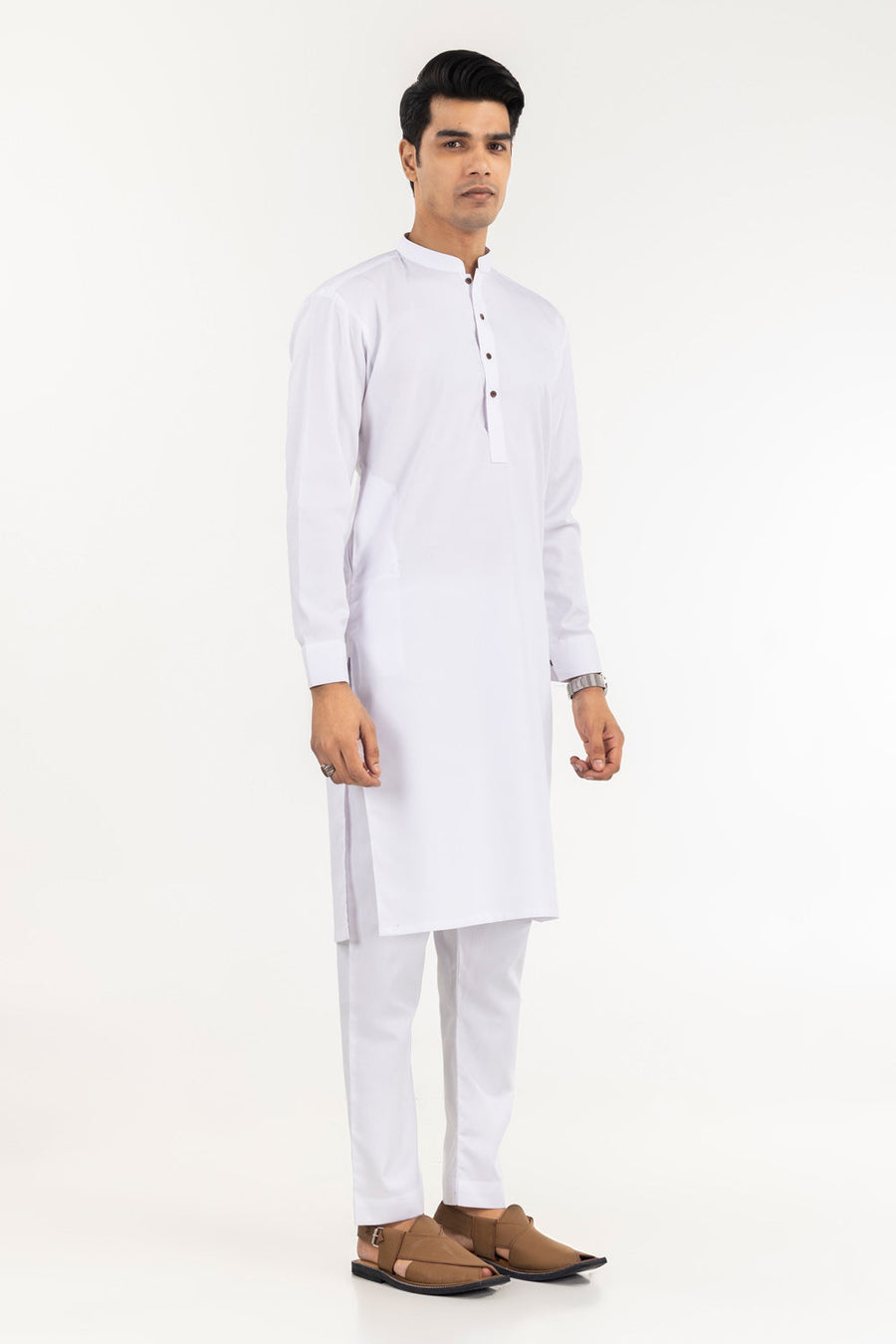 Off-White Cotton Blend 2-Piece Kurta | Mandarin Collar