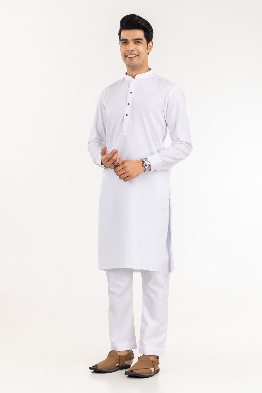 Off-White Cotton Blend 2-Piece Kurta | Mandarin Collar