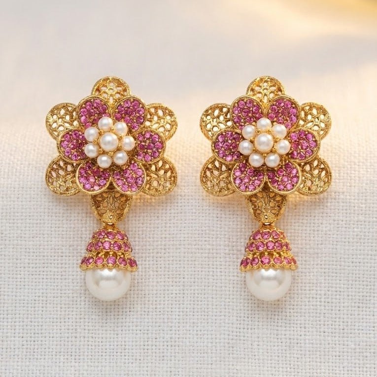Pearl Petal Mini Jhumkas - Pehnaawaa