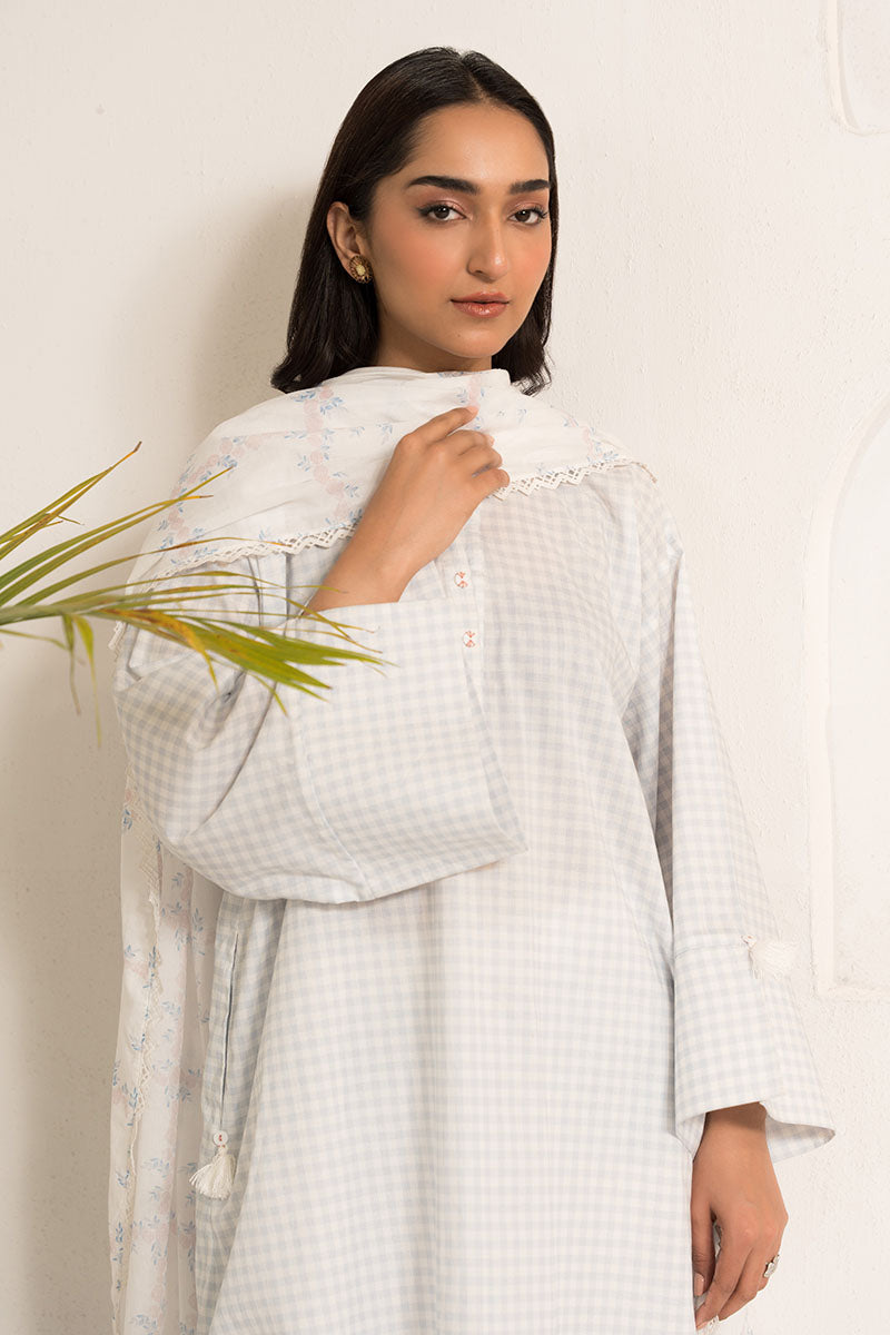 PORCELAIN GRIS-3PC (SHIRT,DUPATTA & TROUSER) - Pehnaawaa