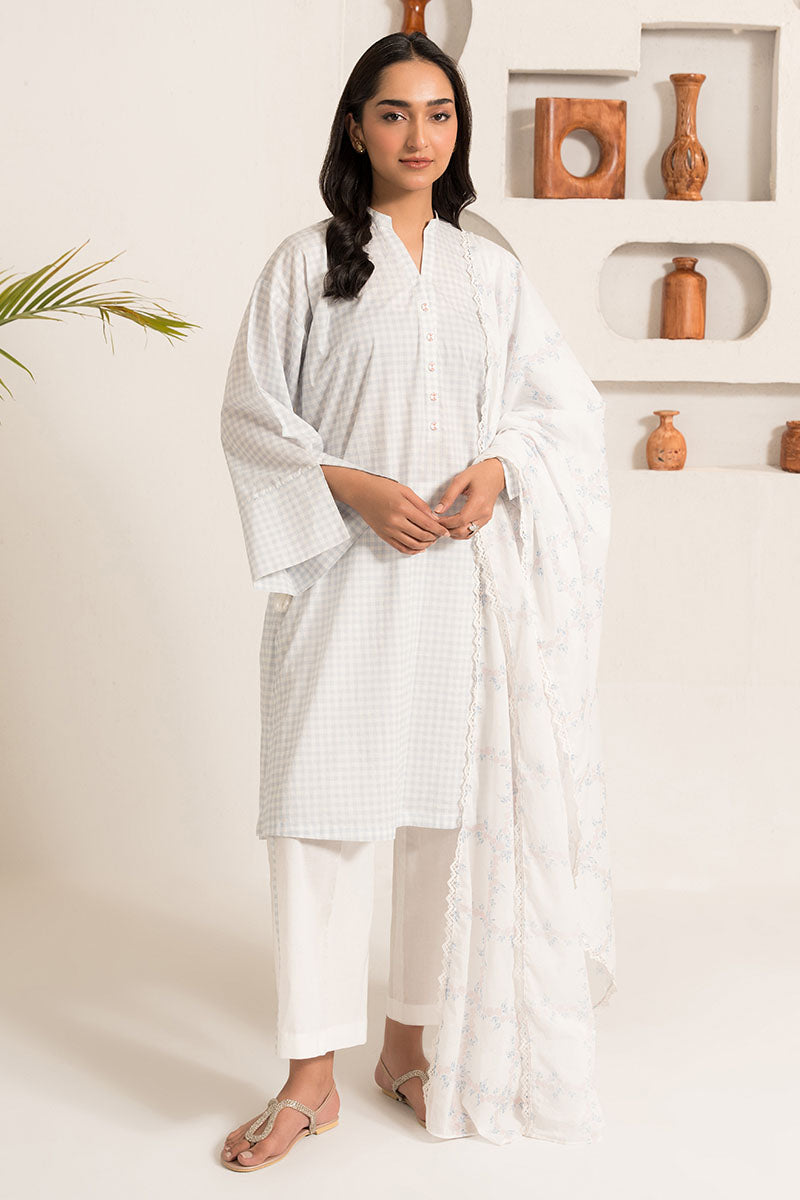 PORCELAIN GRIS-3PC (SHIRT,DUPATTA & TROUSER) - Pehnaawaa