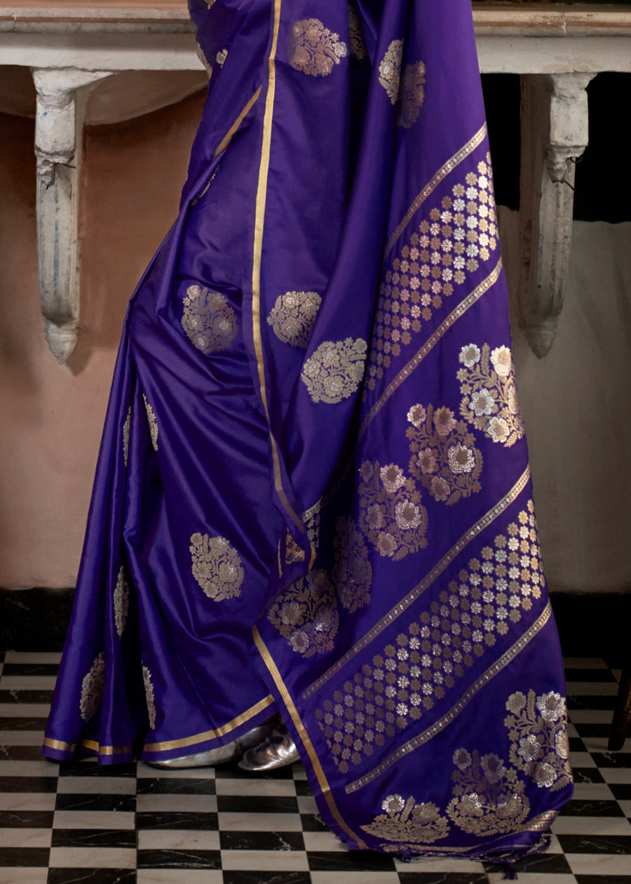 Purple Glamorous Satin Silk Saree – Perfect for Cocktail & Dinner Parties