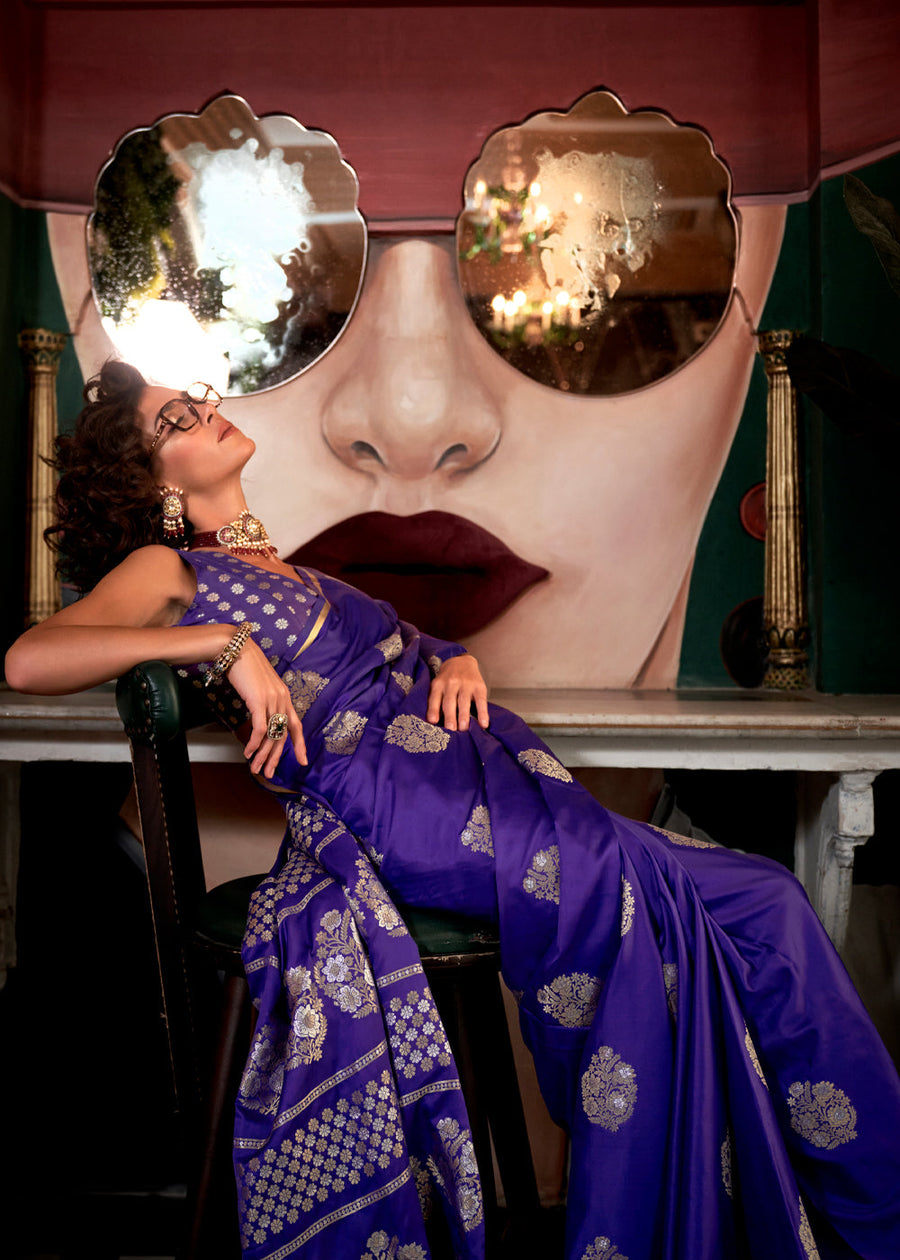 Purple Glamorous Satin Silk Saree – Perfect for Cocktail & Dinner Parties