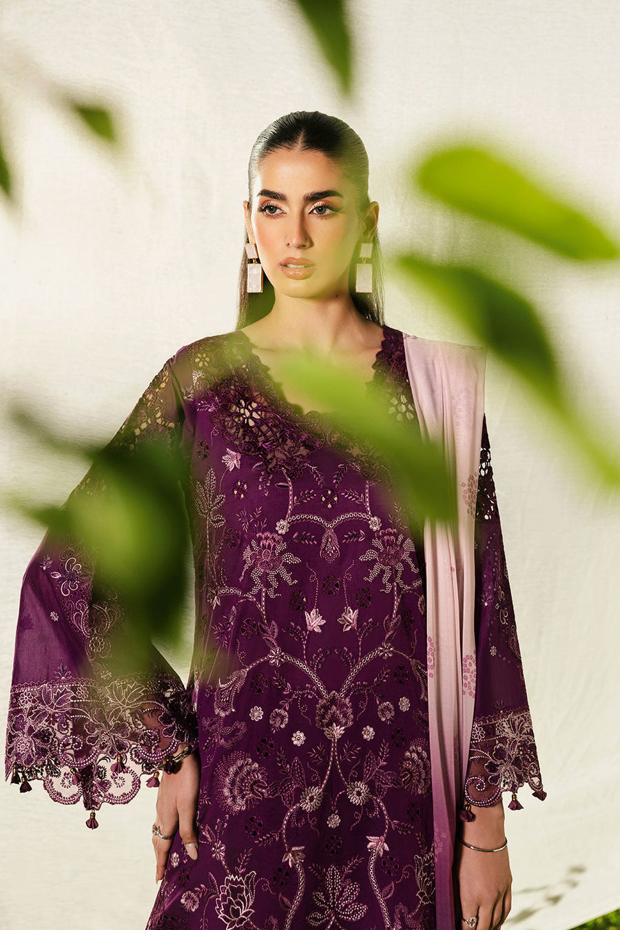 Royal Amethyst Embroidered Lawn 3-Piece Suit with Digital Printed Silk Dupatta - Pehnaawaa