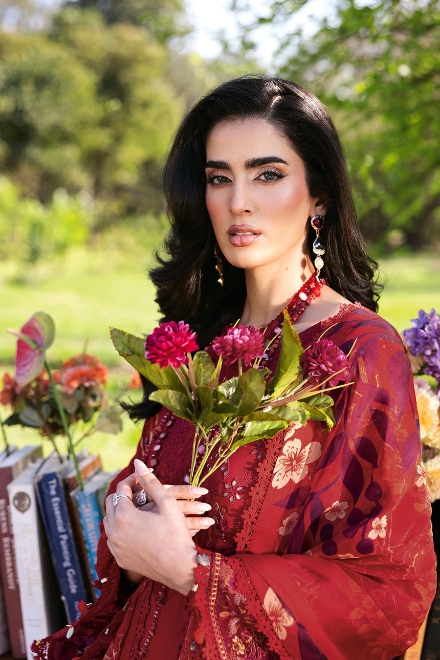 Ruby Luxe Embroidered Lawn 3-Piece Suit with Digital Printed Chiffon Dupatta - Pehnaawaa